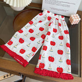 Cartoon Apple Printed Top-+ Shorts + Trousers Three-Piece Set