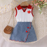 Sleeveless Flower Top + Lace Denim Shorts