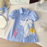 Cartoon Bunny Embroidered Short-Sleeved Shirt Dress