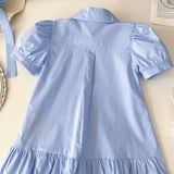 Cartoon Bunny Embroidered Short-Sleeved Shirt Dress