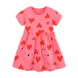 Children's short-sleeved dress with fashionable heart print, princess dress