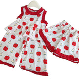 Cartoon Apple Printed Top-+ Shorts + Trousers Three-Piece Set