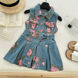 Printed Denim Sleeveless Cute Dress