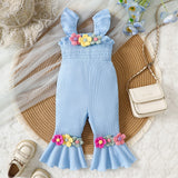 Knitted Three-Dimensional Flower Bell-Bottom Pants