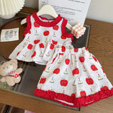 Cartoon Apple Printed Top-+ Shorts + Trousers Three-Piece Set