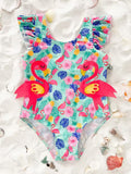 Flamingo Ruffled Cartoon Swimsuit