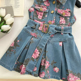 Printed Denim Sleeveless Cute Dress