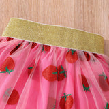 Short Sleeve Strawberry Mesh Skirt Suit