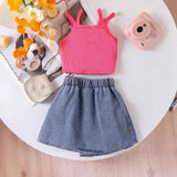 Cute Suspenders Top + Denim Skirt