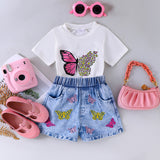Butterfly Print Short Sleeve + Butterfly Denim Shorts