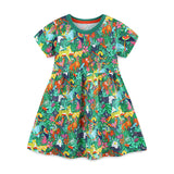 Children's Multicolor Dress with Animal and Botanical Prints