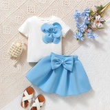 Three-Dimensional Flower Short Sleeve + Bow Pettiskirt
