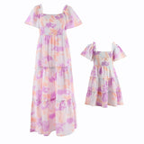 Tie-Dye Large Swing Dress Puff Sleeve Mother-Child Dress