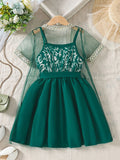 Green Printing Mesh Dress