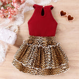 Heart Leopard Print Halter Top + Leopard Print Cake Skirt Set