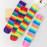 Rainbow striped mid-calf socks and knee socks for children autumn and winter