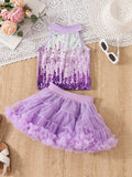 Purple Sleeveless Top + Tutu Skirt Suit