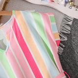 Color Striped Printed Short Sleeve Dress