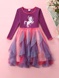 Girls' Long-Sleeved Casual Unicorn Cartoon Embroidery