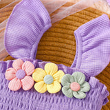 Knitted Three-Dimensional Flower Bell-Bottom Pants