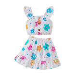 Colorful Flowers Lotus Leaf Skirt Suit