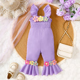 Knitted Three-Dimensional Flower Bell-Bottom Pants