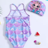 Mermaid Print Swimsuit + Swimming Cap