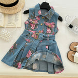 Printed Denim Sleeveless Cute Dress