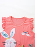 Children's Two-Piece Set: Knitted Cotton Short-Sleeve Outfit with Rabbit Embroidery