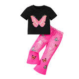 Butterfly Print T-shirt + Bell-Bottom Pants