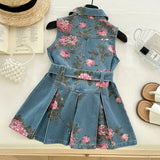 Printed Denim Sleeveless Cute Dress