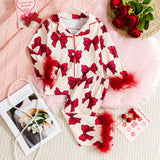 Girls' Bow Print Long-Sleeved Homewear Suit