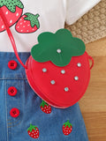 round Neck Printed Short T + Strawberry Printed Denim Shorts + Bag
