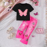 Butterfly Print T-shirt + Bell-Bottom Pants