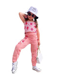 Printed Top Sling Contrast Color Trousers Suit