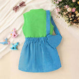 Unicorn Printed Vest + Denim Skirt + Bag