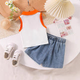 Sleeveless Flower Top + Lace Denim Shorts