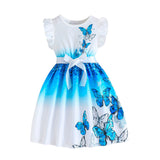 Butterfly Pattern Flounced Sleeve Dress + Belt