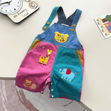 Boy Cartoon Bear Letter Splicing Suspender Shorts