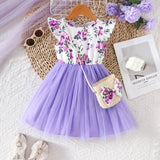 Floral Print Stitching Mesh Dress