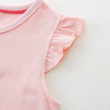 Short-sleeved summer dress with cartoon appliqué round neck, cute princess dress for girls