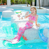 Children's Mermaid Swimsuit Girls' Colorful Scale Suspender Fishtail Swimsuit Three-Piece Set