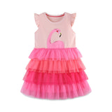Short-sleeved summer dress with cartoon appliqué round neck, cute princess dress for girls