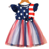 Independence Day Star Striped Print Flutter Sleeve Mesh Dress