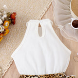 Leopard Print Heart Printing Vest Bow Lace Cake Dress Suit