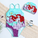 Mermaid Printed Swimsuit + Mermaid Swimming Cap