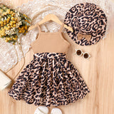 Girls' Lace Stitching Leopard Print Dress + Hat