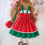 Bow Watermelon Printing Slip Dress + Bag
