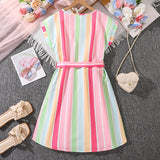 Color Striped Printed Short Sleeve Dress