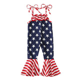 Independence Day Sleeveless Tie-Waist Star Print Flared Jumpsuit